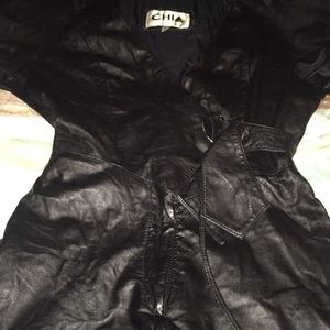 Vintage Lady Black Leather Jumpsuit.